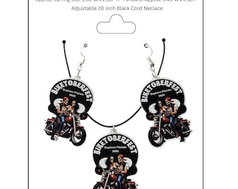 Ensemble boucles d'oreilles et collier Biketoberfest 2026, bijoux de rallye moto, Daytona (Floride), ville personnalisée, simili cuir