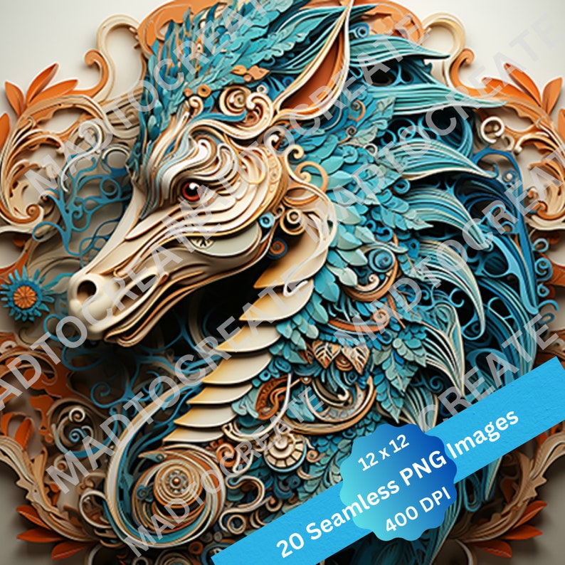 Seahorse Dragon Bundle, Colorful Digital Files, Great for Sublimation and DTF Film, Commercial Use, Seamless Digital Files, Tumblers, Mugs image 3