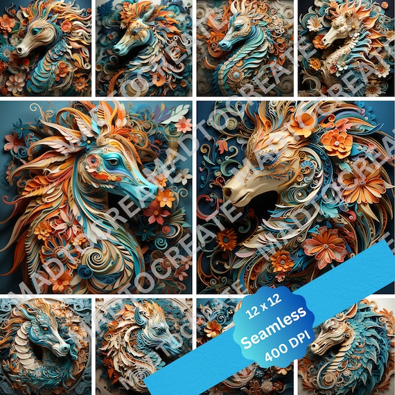 Seahorse Dragon Bundle, Colorful Digital Files, Great for Sublimation and DTF Film, Commercial Use, Seamless Digital Files, Tumblers, Mugs