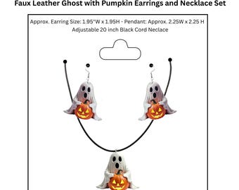 Boucles d'oreilles et collier fantôme avec citrouille lumineuse, style Halloween, en similicuir, bijoux légers, cadeau d'automne effrayant