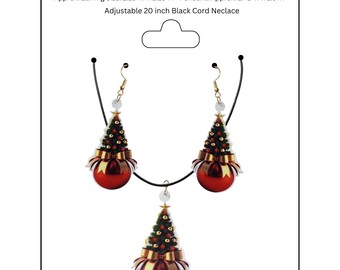 Ensemble boucles d'oreilles et collier en similicuir sapin de Noël et décorations, cadeau de Noël