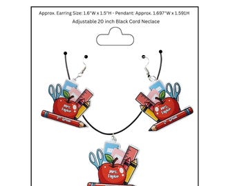 Ensemble de boucles d'oreilles et collier pomme personnalisé pour enseignant(e), cadeau scolaire personnalisé avec nom, bijoux en similicuir
