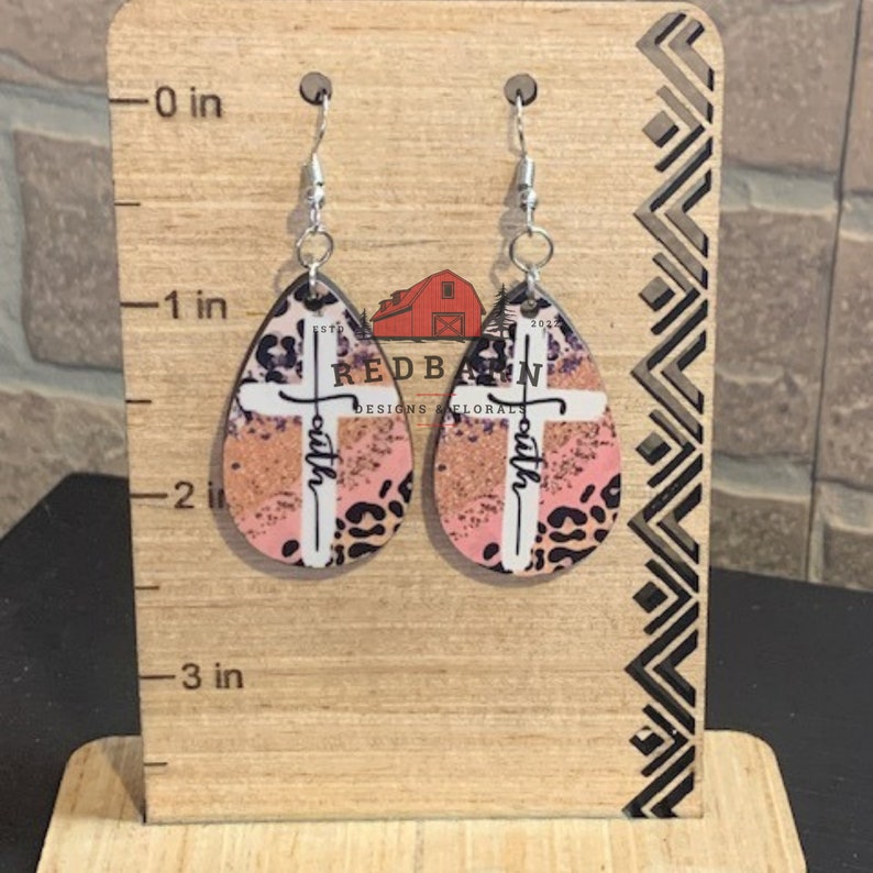 Faith Cross Earrings, Religious, Doublesided, Sublimation Earrings