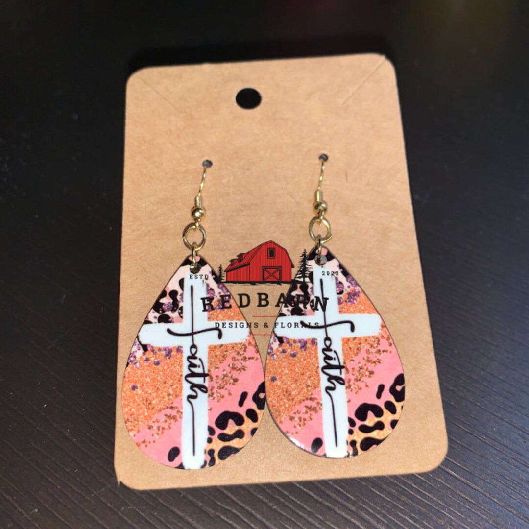 Faith Cross Earrings, Religious, Doublesided, Sublimation Earrings