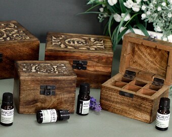 Essential Oils and Aromatherapy Hand Carved Boxes - Floral Design - Various Sizes