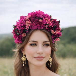 Magenta Folk wedding crown,Garden wedding headpice