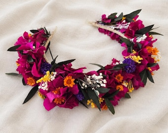 Magenta Bridal Flower Crown: Rustic Wedding Hair Accessory,Bridedmaid Set