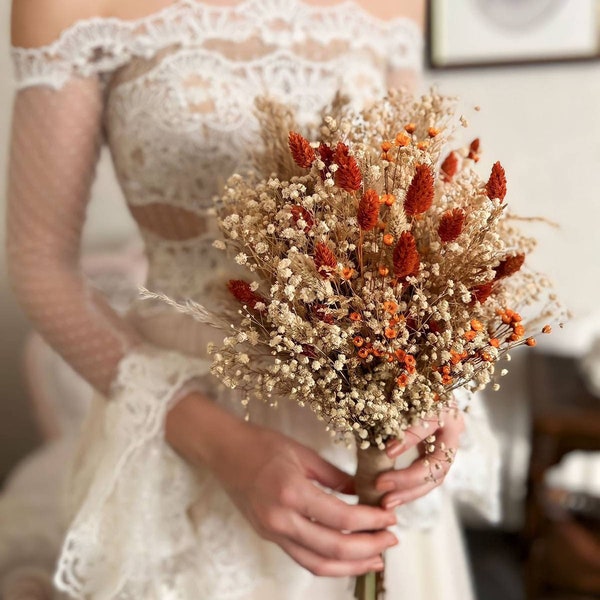 Dried flower Wedding bouquet set,Rustic bouquet arrangement,Wildflowers bouquet,Wedding Bridal Set,Fall Winter Bridal bouquet