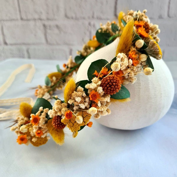 Orange Bridal Crown, Bridesmaid Hair Crown,Boho Flower Crown,Rustic Wedding Wreath,Engagement Crown,Girl Child Crown ,Boho Wedding Gift