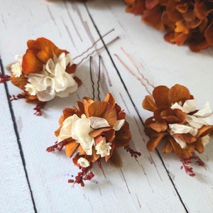 Dried Flower Hair Pins: Burnt Orange Fall Wedding Hair Piece
