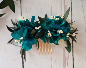 Blue dried flower comb,Bridesmaid Hair Comb,Rustic Wedding Comb,Engagement Comb,Bridal Shower Flower,Girl Child flower comb