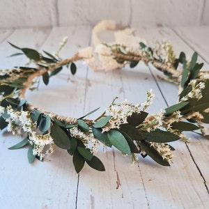 Dark Green Dried Flower Crown,Bridesmaid Hair Crown,Rustic Wedding Wreath,Engagement Crown,Bridal Shower Flower,Boho Wedding Gift