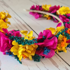 Rainbow Flower Headband,Boho Dried Flower Crown,Girl Child Crown,Bridesmaid Flower Gift,Wildflowers Bridal Crown,Colourful wedding hairband