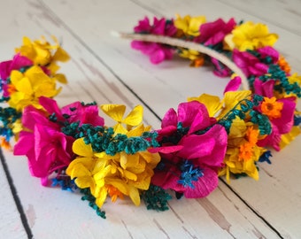 Rainbow Flower Headband,Boho Dried Flower Crown,Girl Child Crown,Bridesmaid Flower Gift,Wildflowers Bridal Crown,Colourful wedding hairband