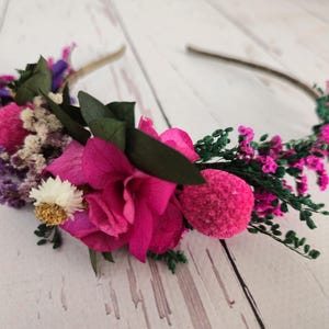 Fuchsia dried flower headband,Dry Flower Headband,Bridal Magenta headpiece,Pink  Flower Crown,Dried Flower Headband,Bridesmaid Flower Gift