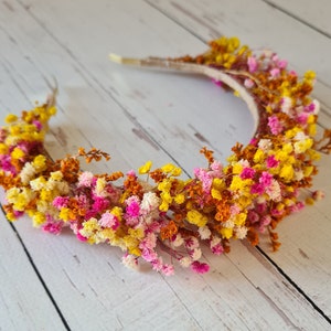 Colorful Dry Flowers Crown, Bridesmaid Flower Gift,yellow Dry Flower Headband,Girl Child Crown,,Dried Flower Headband,Baby&#39;s breath Crown