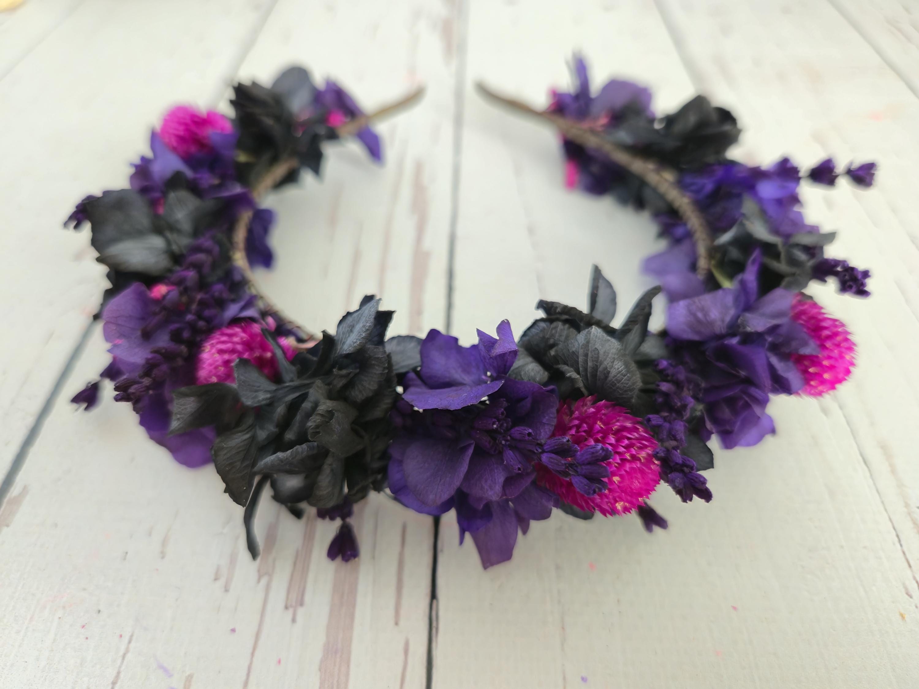 Black Purple Flower Headband: Gothic Bridal Hair Crown - Etsy display picture 2