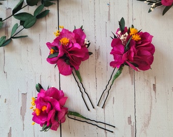 Viva Magenta Dried flowers hair pins,Autumn Flower hair pins,Fuchsia Wedding flower hair pins,Wedding accessorieS,Dry flower hair piece