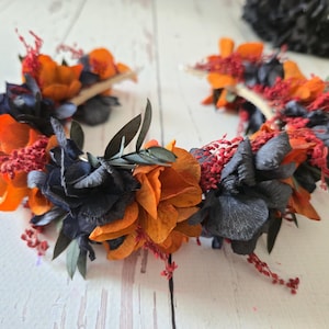 Black & Burnt Orange Flower Crown: Gothic Bridal Headband