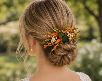 Orange Dried Flower Hair Comb: Rustic Wedding Bridal Accessory