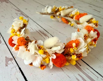 Fall Flower Headband,Orange Flower headband,Autum Dry flower Hair Headband,Meadow flower headband,Boho Bridal Crown,Dried Flower Headband