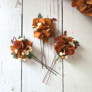 Burnt Orange Dried Flower Hair Pins: Autumn Wedding Hair Piece