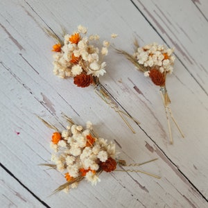 Boho Dried flower hair pins,Boho Gypsophila hair clips for bride, Autumn Flower hair pins,Burnt Orange Wedding flower hair pins, image 6