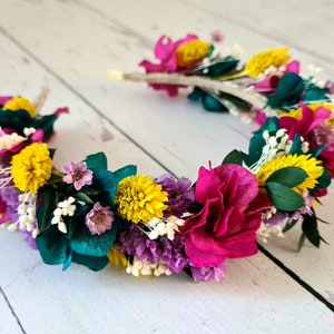 Rainbow Flower Headband,Boho Dried Flower Crown,Girl Child Crown,Bridesmaid Flower Gift,Wildflowers Bridal Crown,Colourful wedding hairband