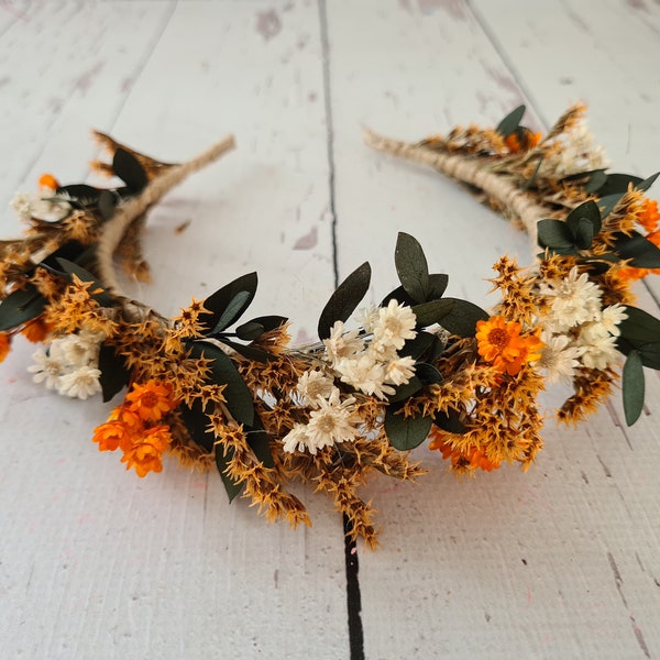 Fall Flower Headband,Orange Dried Flower headbands,Autum Dry flower Hair Headband,Meadow flower headband,Dry Flower Headband,