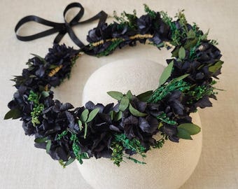 Gothic Black Dried Flower Crown: Alternative Bridal Hair Accessory