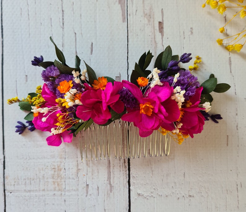 Épingles à cheveux fleurs séchées magenta Viva, épingles à cheveux fleurs d'automne, épingles à cheveux fleurs de mariage fuchsia, accessoires de mariage, morceau de cheveux fleurs sèches Large Comb