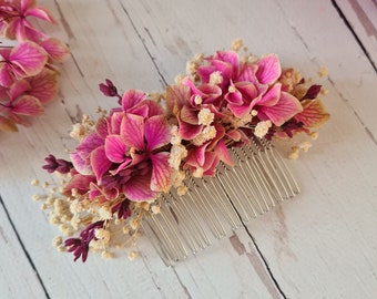 Pink Dried Flower Comb,Bridesmaid Hair Comb,Rustic Wedding Comb,Engagement Comb,Bridal Shower Flower,Girl Child flower comb