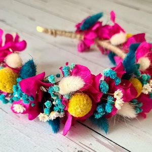 Colorful Dry Flowers Crown, Bridesmaid Flower Gift,Fuchsia Flower Headbands,Girl Child Crown,Boho Wedding Gift,Dried Flower Headband