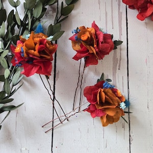 Dried Flower Hair Pins: Burnt Orange Fall Wedding Hair Piece