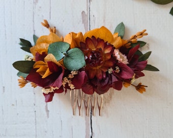 Burnt Orange Dried Flower Hair Comb: Boho Wedding Accessory