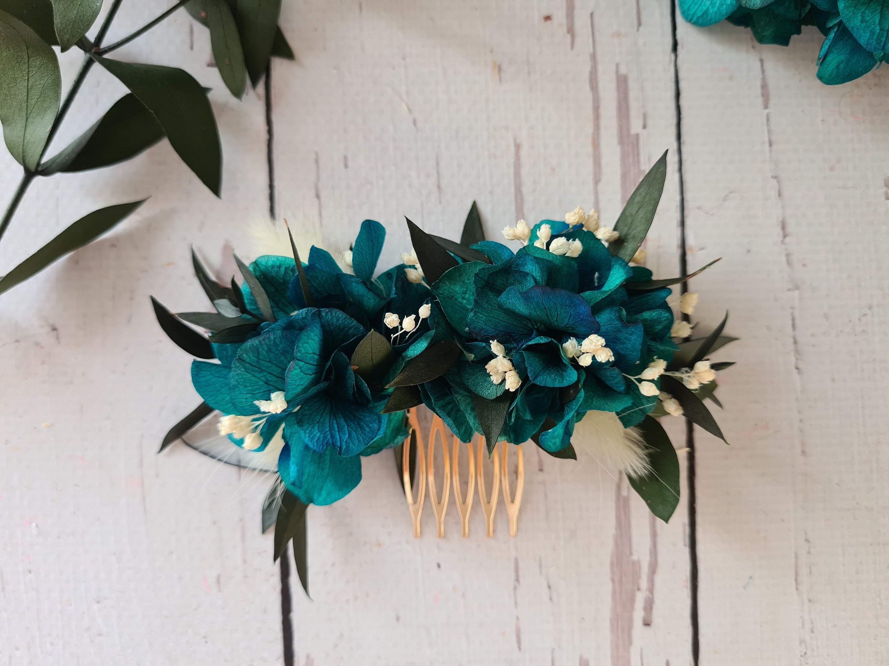 Blue dried flower comb,Bridesmaid Hair Comb,Rustic Wedding Comb,Engagement Comb,Bridal Shower Flower,Girl Child flower comb