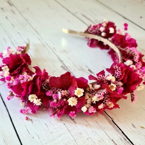 Viva Magenta Dry Flowers Crown,Dried Flower Headband,Bridesmaid Flower Gift, Magenta Flower Headband,Viva Magenta Girl Child flower headband