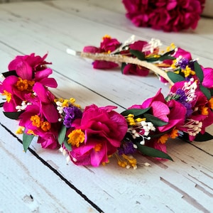 Dark Fuchsia Hydrangea Dry Flower Headband,Bridal Magenta headpiece,Pink Dry Flowers Crown,Dried Flower Headband,Bridesmaid Flower Gift