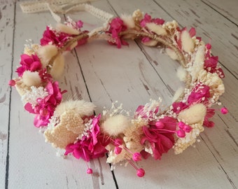 Pink Dried  Flower Crown,Barbie Pink Bridal Crown,Girl Child Crown,Engagement Crown,Bridal Shower Flower,Bridesmaid Flower Crown