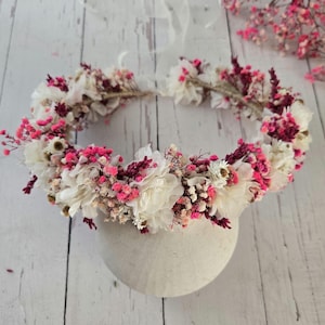 White and Fuchsia Dried flower Crown Fuchsia Bridal Crown,Girl Child Crown,Engagement Crown,Bridal Shower Flower,Bride flower crown