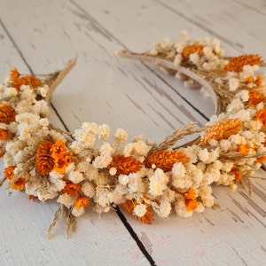 Orange Dried Flower headband,Autumn wedding crown,Bridesmaid Crown,Bridal Shower flower,Girl Child Flower Crown,Boho Wedding Gift