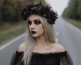 Gotic flower crown,Black Halloween flower headband