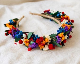 Colorful Dried Flower Crown: Handmade Meadow Headband