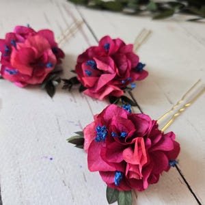 Magenta Pink Trockenblumen Haarnadeln, Herbst Blumen Haarnadeln, Fuchsia Hochzeit Blumen Haarnadeln, Hochzeit AccessorieS, Trockenblumen Haarteil