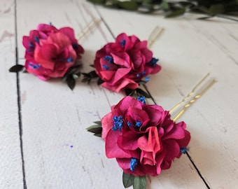 Magenta Pink Dried flowers hair pins,Autumn Flower hair pins,Fuchsia Wedding flower hair pins,Wedding accessorieS,Dry flower hair piece