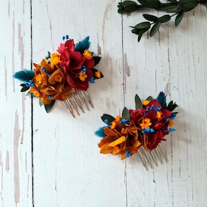 Burnt Orange Dried Flower Comb,Bridesmaid Hair Comb,Terracotta Wedding  Comb,Summer Wedding Comb,Boho Wedding Gift,Bride Hair Accessory