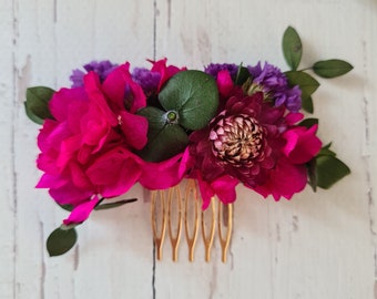 Viva Magenta Dried Flower Comb,Bridesmaid Hair Comb,Rustic Wedding Comb,Engagement Comb,Bridal Shower Flower,Girl Child flower comb
