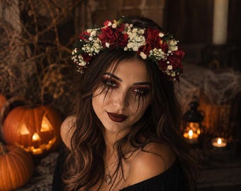 Halloween Flower Crown, Gothic Bridal Crown,  Gothic Wedding Headpiece, Dark Bride Headpiece, Halloween