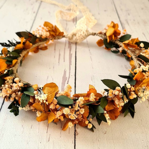 COURONNE DE BRDAL ORANGE, cadeau de fleurs pour demoiselle d'honneur, couronne de mariage rustique, couronne de fiançailles, couronne fille enfant, cadeau de mariage bohème, accessoire pour cheveux de mariée