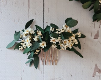 Dark Green Dried Flower Comb,Bridesmaid Hair Comb,Eucalyptus bridal hair comb,Rustic Wedding Wreath,Bridal Shower,Boho Wedding Gift
